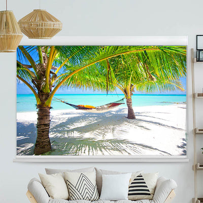 Kassettenrollo Motiv Palmen mit Haengematte