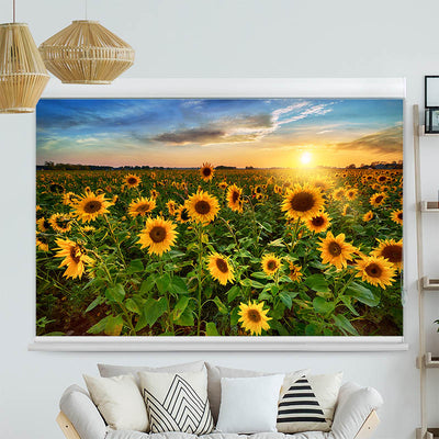 Kassettenrollo Motiv Sonnenblumenfeld Sonnenaufgang