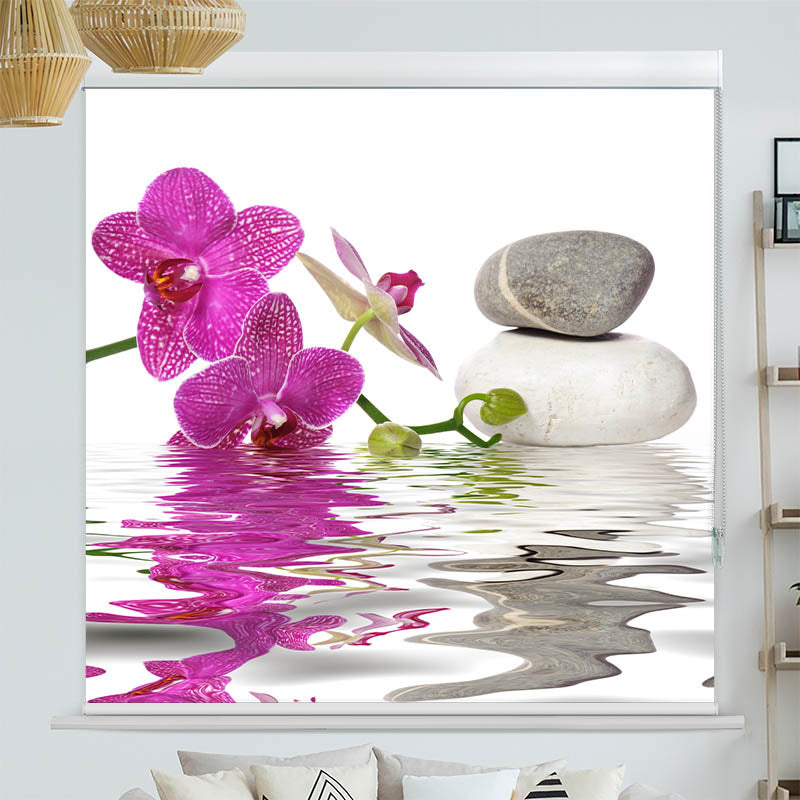 Kassettenrollo Motiv Wasser Orchidee Steine