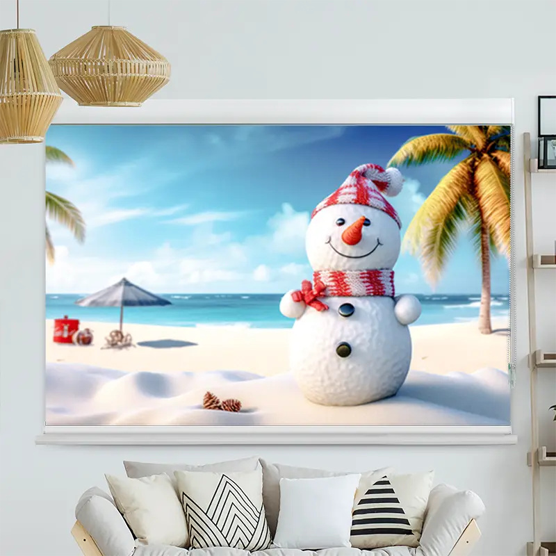 Kassettenrollo Motiv "Schneemann Am Strand"