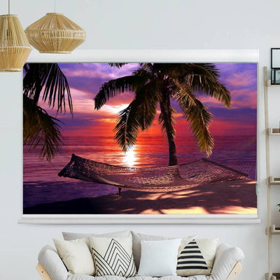 Kassettenrollo Motiv Haengematte Palmen Nacht