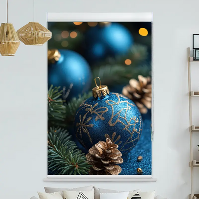 Kassettenrollo Motiv Blaue Weihnachtskugeln | bis B 420 x H 420 cm