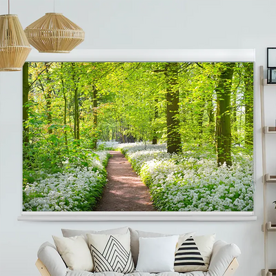 Kassettenrollo Motiv Waldweg mit Blumen