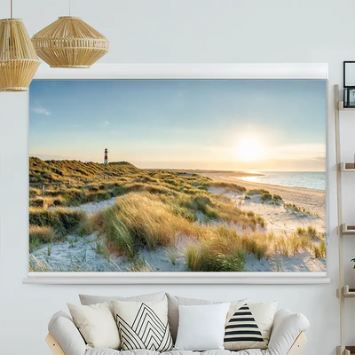 Kassettenrollo Motiv Leuchtturm Strand Meer auf Sylt