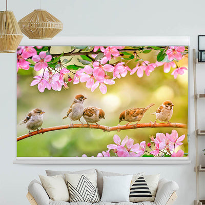 Kassettenrollo Motiv Spatzen auf dem Ast