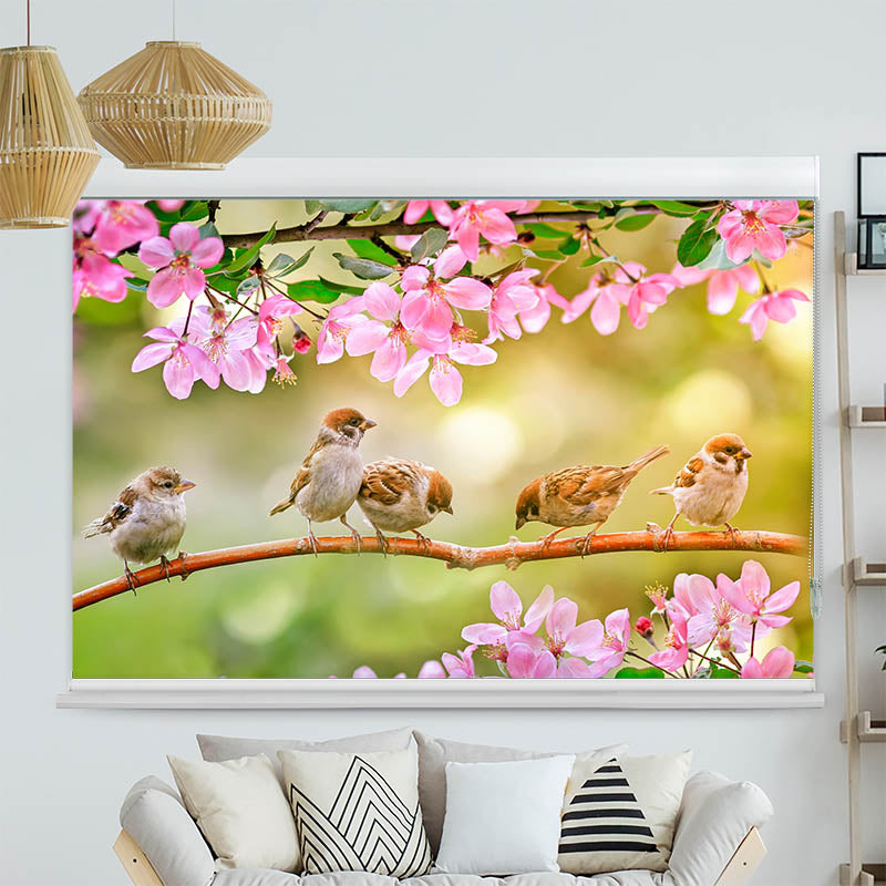 Kassettenrollo Motiv Spatzen auf dem Ast