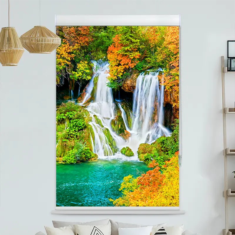 Kassettenrollo Motiv "Wasserfall Wald Im Herbst"