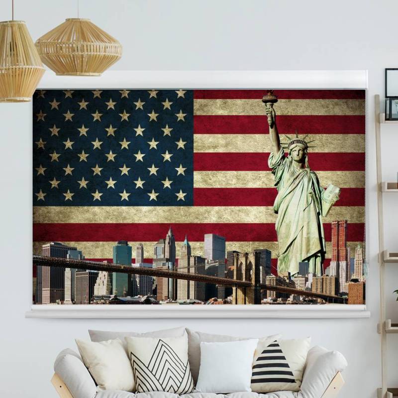 Kassettenrollo Motiv 'Usa Freiheitsstatue Skyline'