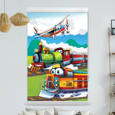 Kassettenrollo Motiv 'Eisenbahn und Flugzeug'