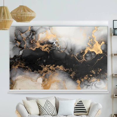 Kassettenrollo Motiv Abstrakt Marmor Schwarz Gold