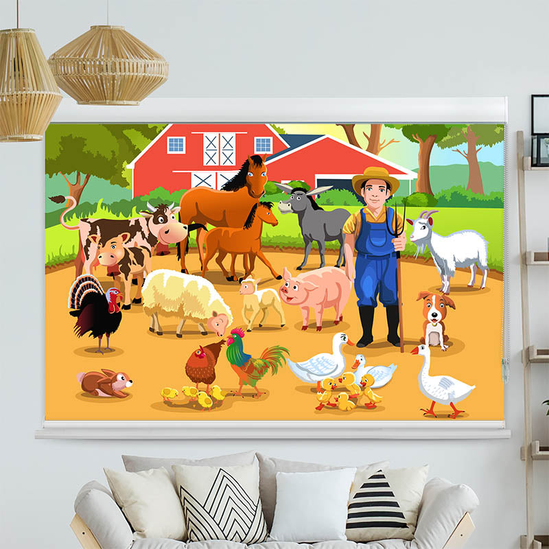 Kassettenrollo Motiv 'Bauer mit Seinen Tieren'