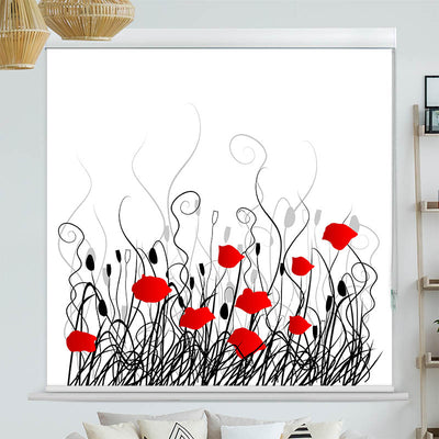 Kassettenrollo Motiv 'Mohnblumen Grafik'