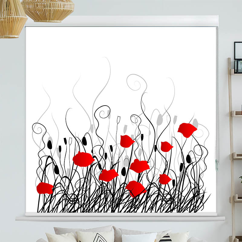 Kassettenrollo Motiv 'Mohnblumen Grafik'