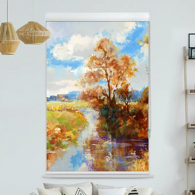 Kassettenrollo Motiv Herbstlandschaft Aquarell | bis B 420 x H 420 cm