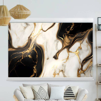 Kassettenrollo Motiv Abstrakt Marmor Weiss Schwarz