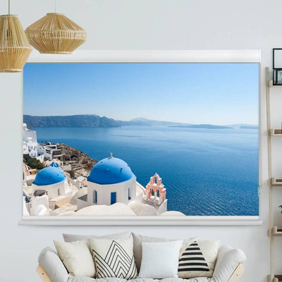 Kassettenrollo Motiv Kirche Santorini