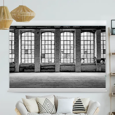 Kassettenrollo Motiv Alte Fabrikfenster