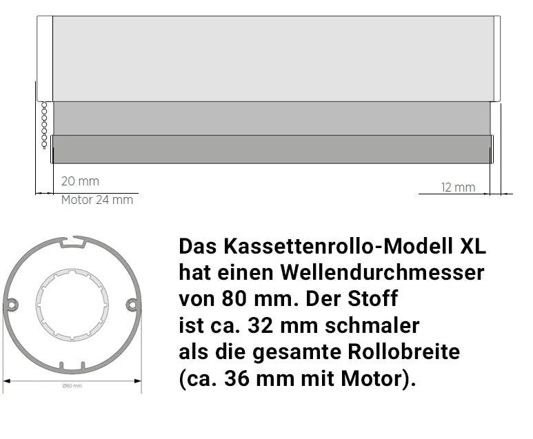 Kassettenrollo Modell XL Abmessungen