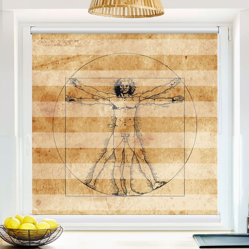 Klemm Doppelrollo "Vintage Vitruvian Man" - ohne Bohren - Klemmfix - bis 150 cm Breite - Duo Rollo Fotodruck - La-Melle