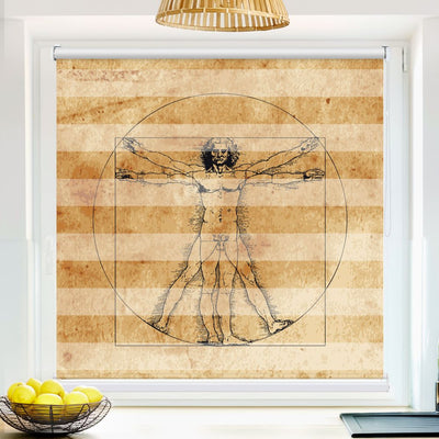 Klemm Doppelrollo Vintage Vitruvian Man - ohne Bohren - Klemmfix - bis 150 cm Breite - Duo Rollo Fotodruck - La-Melle