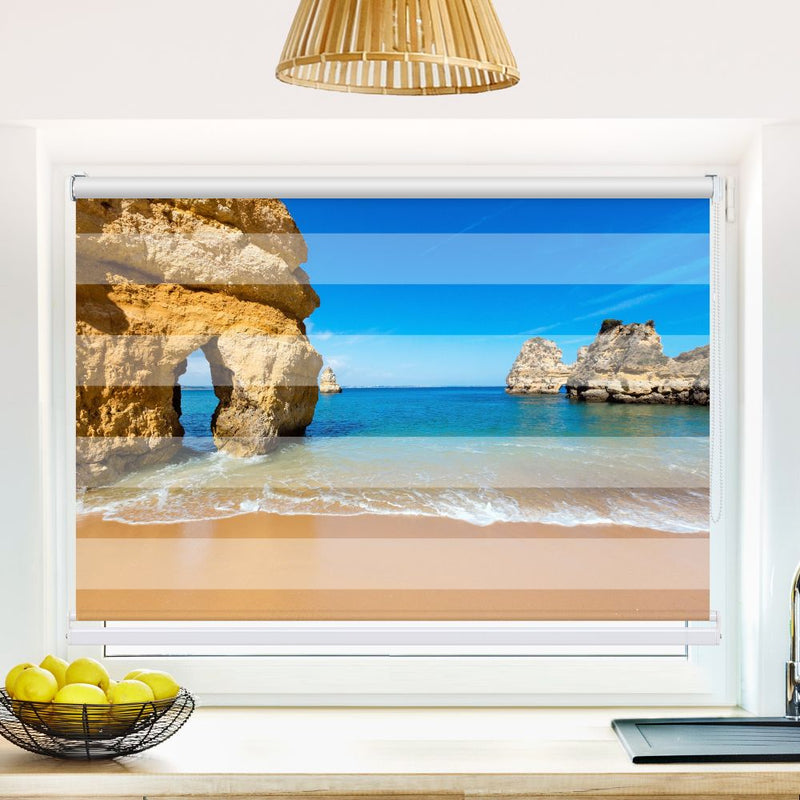 Klemm Doppelrollo "Algarve Portugal Lagos" - ohne Bohren - Klemmfix - bis 150 cm Breite - Duo Rollo Fotodruck - La-Melle