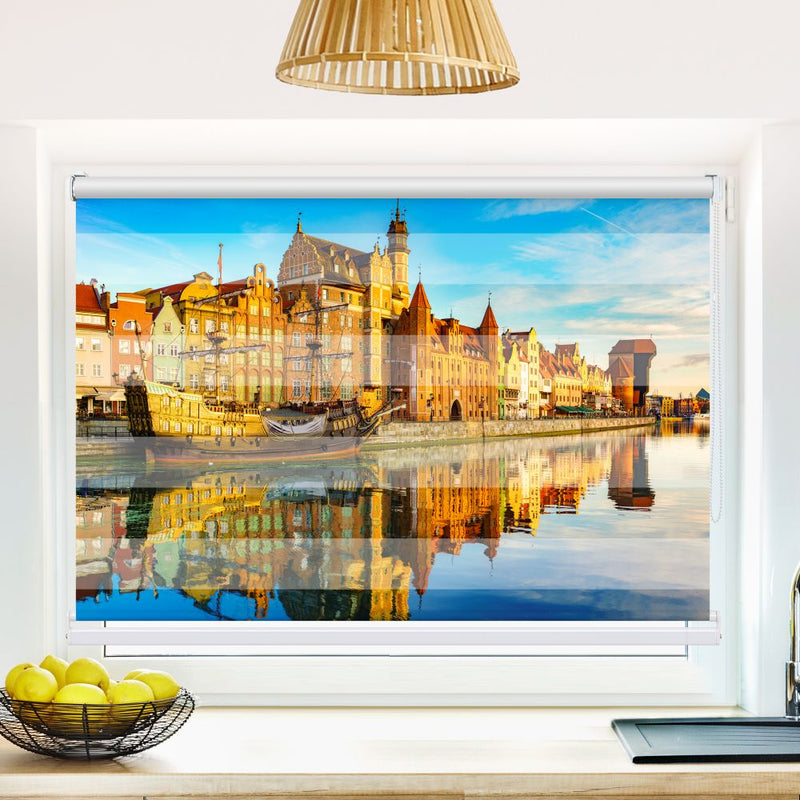 Klemm Doppelrollo "Skyline Danzig Polen" - ohne Bohren - Klemmfix - bis 150 cm Breite - Duo Rollo Fotodruck - La-Melle