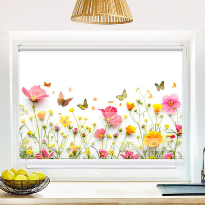 Fotorollo Blumen im Fruehling mit Schmetterlingen