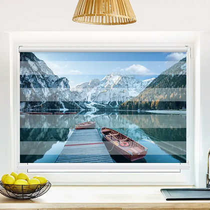 Klemm Doppelrollo Steg Mit Booten Im Gebirgssee