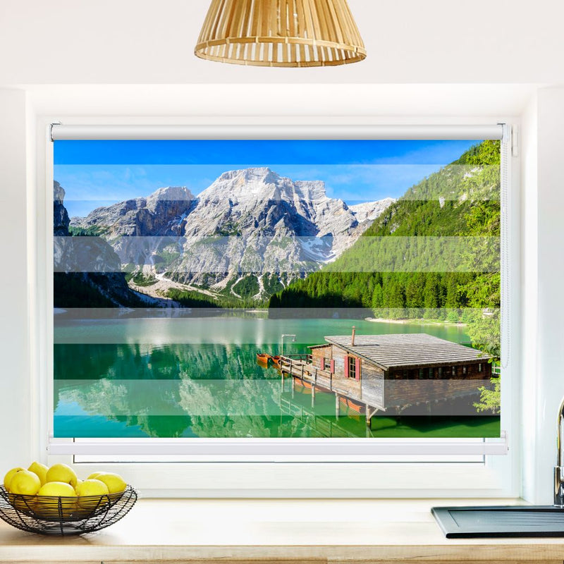 Klemm Doppelrollo "Dolomiten Bergsee" - ohne Bohren - Klemmfix - bis 150 cm Breite - Duo Rollo Fotodruck - La-Melle