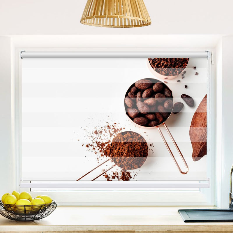 Klemm Doppelrollo "Kakaobohnen Arrangiert" - ohne Bohren - Klemmfix - bis 150 cm Breite - Duo Rollo Fotodruck - La-Melle