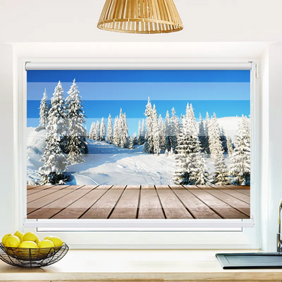 Klemmfix Doppelrollo Holzsteg Schneelandschaft | Klemm Doppelrollo