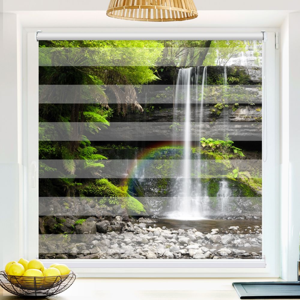 Klemm Doppelrollo "Wasserfall Wald" - ohne Bohren - Klemmfix - bis 150 cm Breite - Duo Rollo Fotodruck - La-Melle