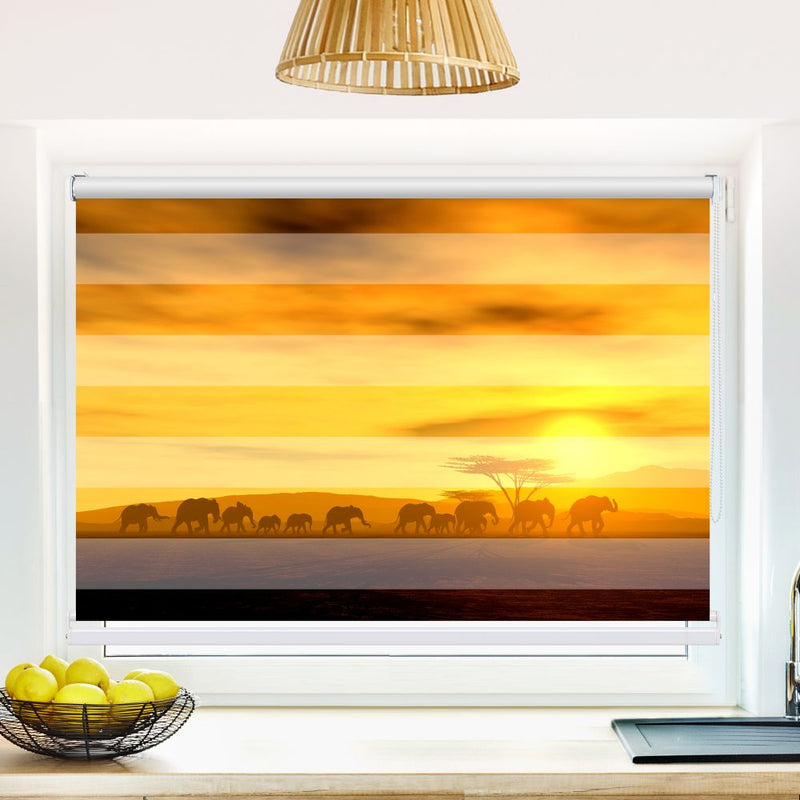 Klemm Doppelrollo "Afrika Elefanten" - ohne Bohren - Klemmfix - bis 150 cm Breite - Duo Rollo Fotodruck - La-Melle