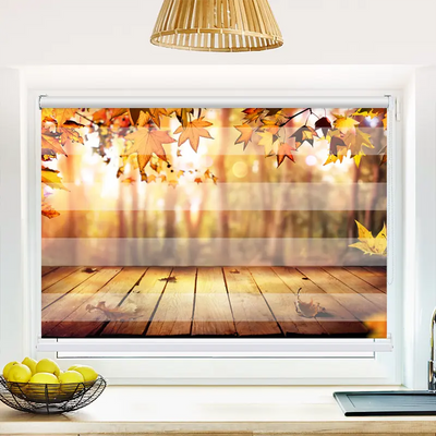 Klemmfix Doppelrollo 'Holzsteg Herbstlaub' | Klemm Doppelrollo