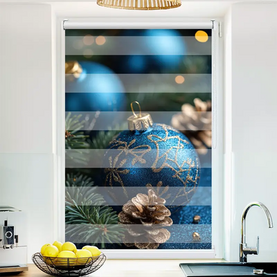 Klemmfix Doppelrollo Blaue Weihnachtskugeln | Klemm Doppelrollo