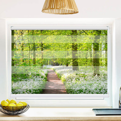 Fotorollo Waldweg mit Blumen