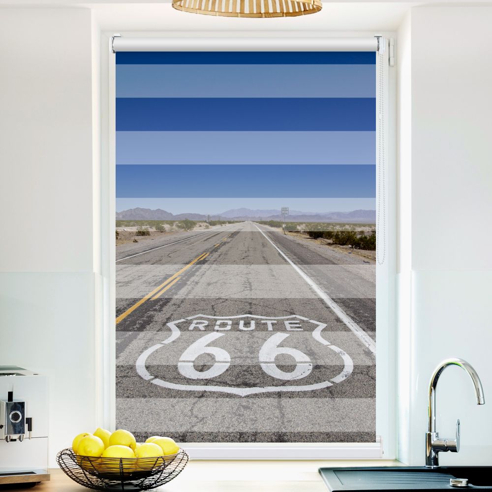 Klemm Doppelrollo "Route 66" - ohne Bohren - Klemmfix - bis 150 cm Breite - Duo Rollo Fotodruck - La-Melle