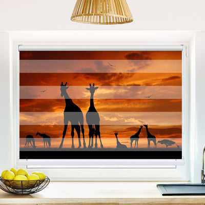 Klemm Doppelrollo Giraffen Afrika - ohne Bohren - Klemmfix - bis 150 cm Breite - Duo Rollo Fotodruck - La-Melle