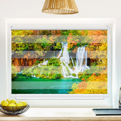 Klemmfix Doppelrollo 'Wasserfall Wald Im Herbst' | Klemm Doppelrollo