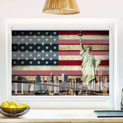 Klemm Doppelrollo Usa Freiheitsstatue Skyline - ohne Bohren - Klemmfix - bis 150 cm Breite - Duo Rollo Fotodruck - La-Melle