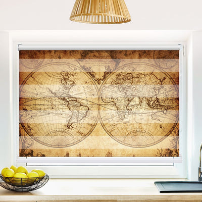 Klemm Doppelrollo Vintage Map - ohne Bohren - Klemmfix - bis 150 cm Breite - Duo Rollo Fotodruck - La-Melle