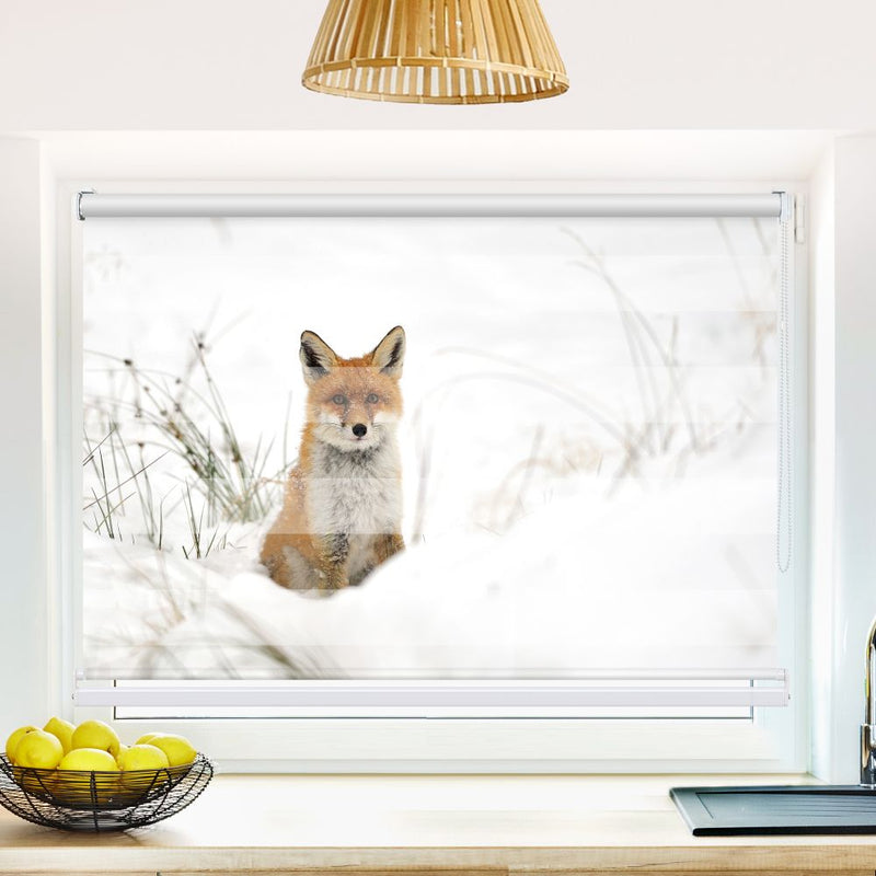 Klemm Doppelrollo "Fuchs Im Schnee" - ohne Bohren - Klemmfix - bis 150 cm Breite - Duo Rollo Fotodruck - La-Melle