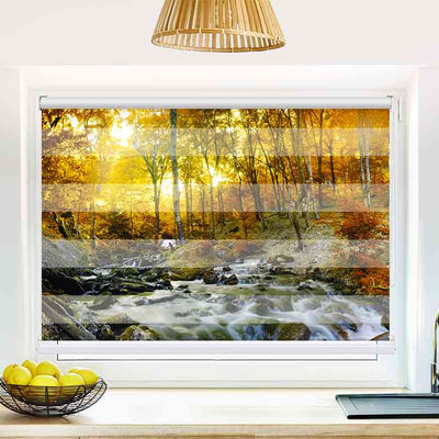 Klemmfix Doppelrollo Herbstwald Fluss | Klemm Doppelrollo