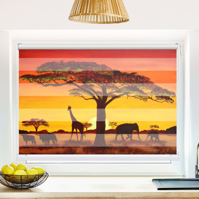 Klemm Doppelrollo Afrika Tiere Gemaelde - ohne Bohren - Klemmfix - bis 150 cm Breite - Duo Rollo Fotodruck - La-Melle