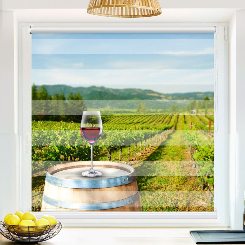 Klemm Doppelrollo "Rotwein Im Weinberg" - ohne Bohren - Klemmfix - bis 150 cm Breite - Duo Rollo Fotodruck - La-Melle