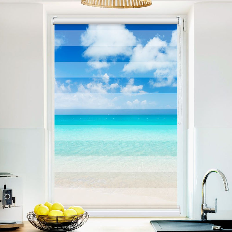 Klemm Doppelrollo "Meer Blauer Himmel" - ohne Bohren - Klemmfix - bis 150 cm Breite - Duo Rollo Fotodruck - La-Melle