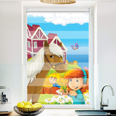 Klemmfix Doppelrollo Maedchen mit Pferd | Klemm Doppelrollo