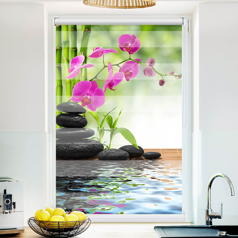 Fotorollo Schwarze Steine Orchidee