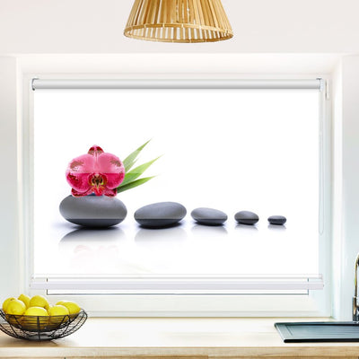 Klemm Doppelrollo Orchidee Zen Stones - ohne Bohren - Klemmfix - bis 150 cm Breite - Duo Rollo Fotodruck - La-Melle