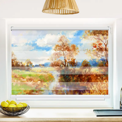 Klemmfix Doppelrollo 'Herbstlandschaft Aquarell' | Klemm Doppelrollo